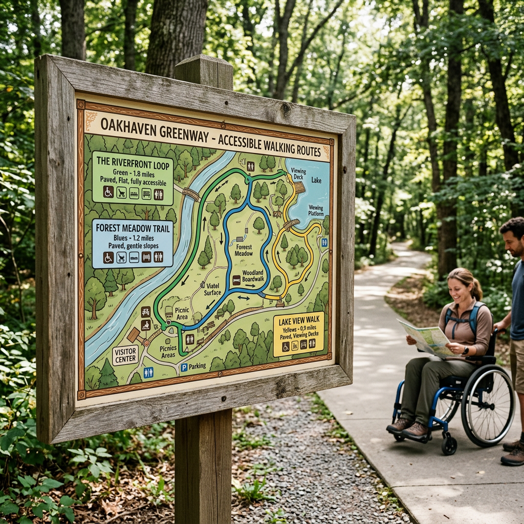 Trail map of Oakhaven Greenway showing accessible walking routes